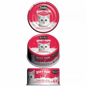 Kit Cat Goat Milk Gourmet Boneless Chicken Shreds & Smoked Fish Flakes 70g 1 carton (24 cans)